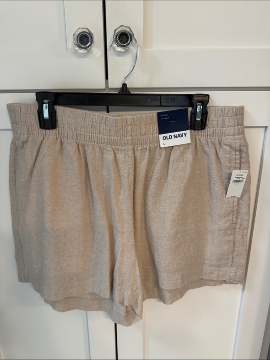 Old Navy Pants - Old Navy Beige Elastic-Waist Linen-Blend Casual Shorts